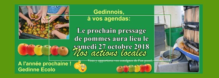 Prochain pressage de vos pommes: le 27 octobre 2018